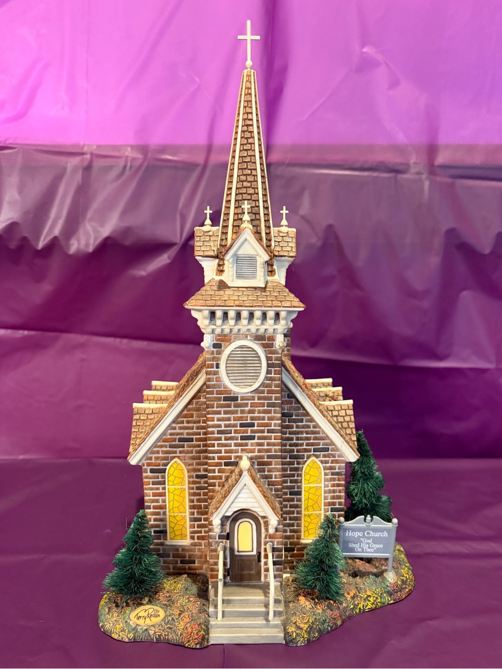 VNTG Dept 56 Terry Redlin “God Shed His Grace On Thee” Lit Church Village Piece